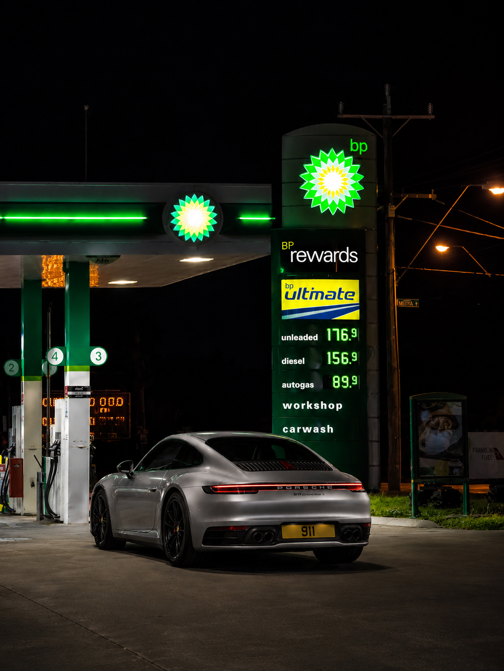 BP Illuminated petrol station sign