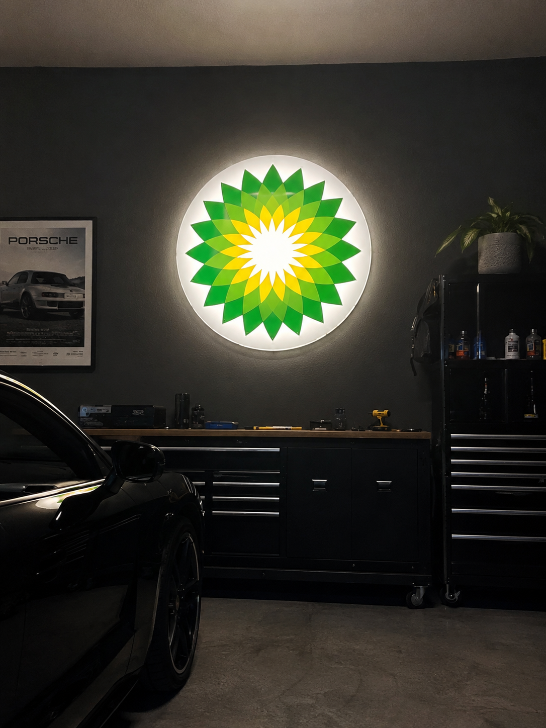 BP Illuminated petrol station sign