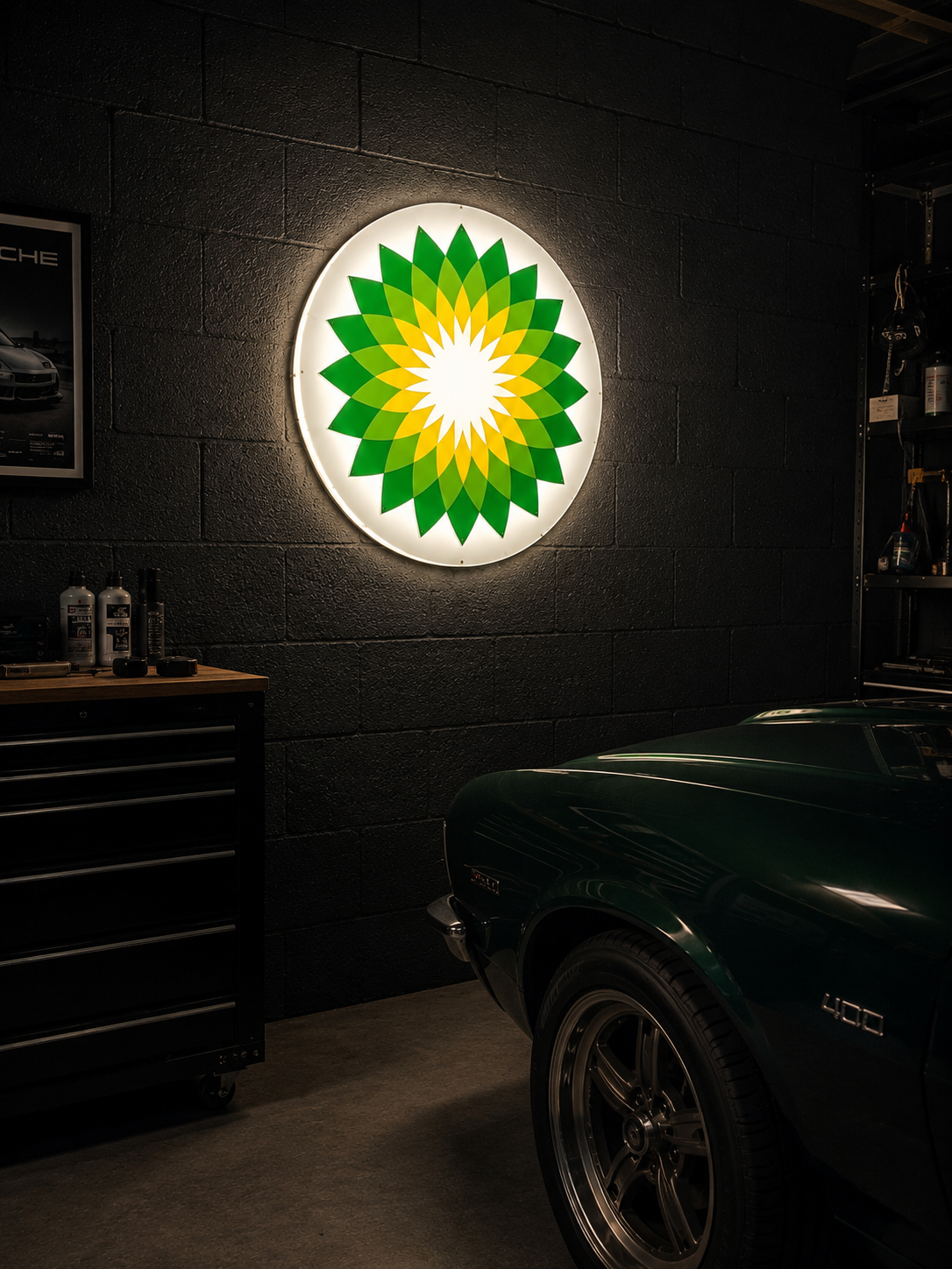 BP Illuminated petrol station sign